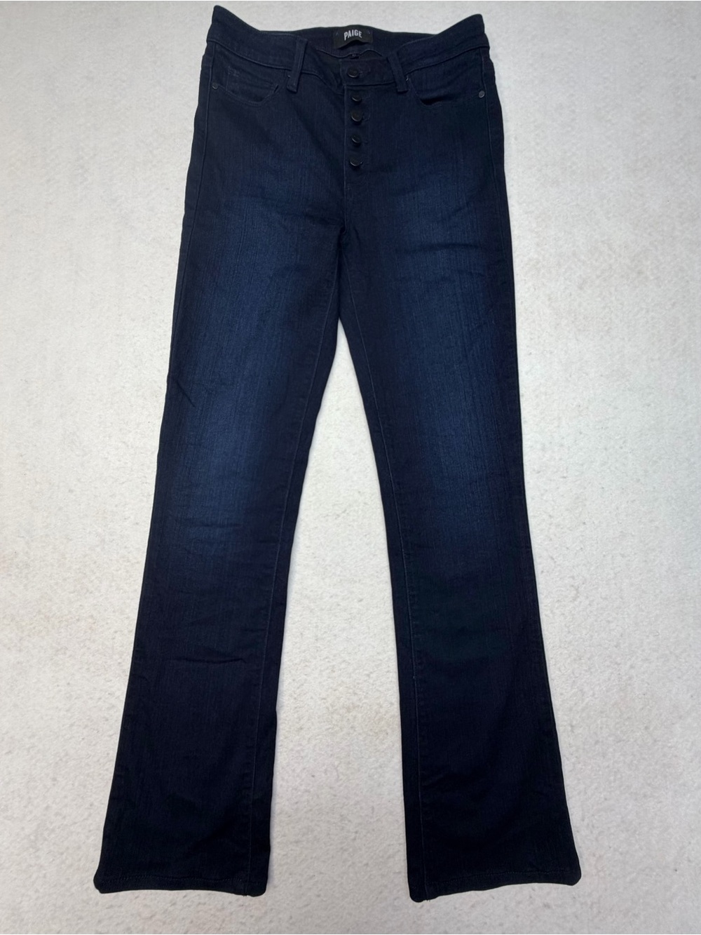 PAIGE Dark Blue High Rise Manhattan w/ an Exposed Button Fly & Classic Bootcut
